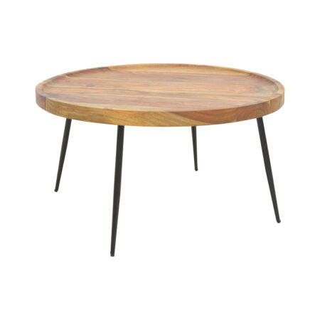 Τραπέζι σαλονιού Tavolo  μασιφ ξύλο sheesham σε καρυδί απόχρωση με μαύρα μεταλλικά πόδια Φ75x39εκ