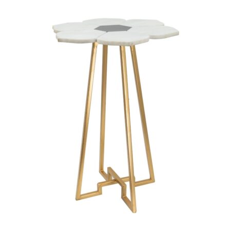 Artekko Marble Ασπρόμαυρο Μαρμάρινο Βοηθητικό Τραπέζι με Χρυσή Μεταλλική Βάση (52x52x50)cm