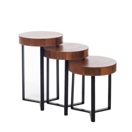 Artekko Zigon Καφέ MDF Βοηθητικά Τραπεζάκια με Μαύρα Μεταλλικά Πόδια  (Φ39x62)cm (Φ39x53)cm (Φ39x44)cm 3pcs