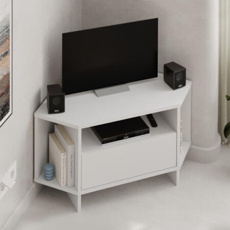 Έπιπλο τηλεόρασης γωνιακό Viva Megapap χρώμα λευκό 95,7x35,4x45εκ.