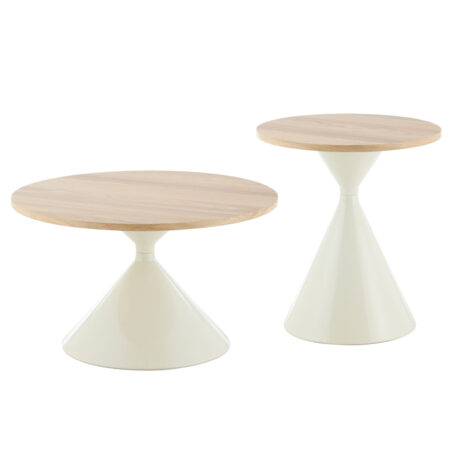 ΤΡΑΠΕΖΙΑ ΣΑΛΟΝΙΟΥ JENNEL HM18265 ΜΕΤΑΛΛΟ ΜΠΕΖ--MDF ΜΕ PAPERWOOD Φ50εκ & Φ70εκ