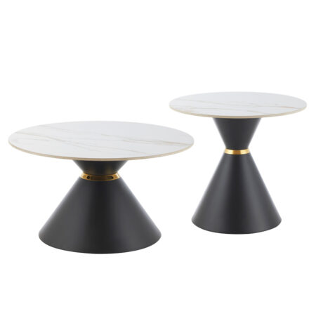 ΤΡΑΠΕΖΙΑ ΣΑΛΟΝΙΟΥ NANDO HM18267.01 ΚΕΡΑΜΙΚΑ TOP ΟΨΗ ΛΕΥΚΟ ΜΑΡΜΑΡΟ Φ60εκ & Φ80εκ