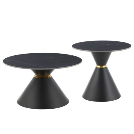 ΤΡΑΠΕΖΙΑ ΣΑΛΟΝΙΟΥ NANDO HM18267.02 ΚΕΡΑΜΙΚΑ TOP ΟΨΗ ΜΑΥΡΟ ΜΑΡΜΑΡΟ Φ60εκ & Φ80εκ