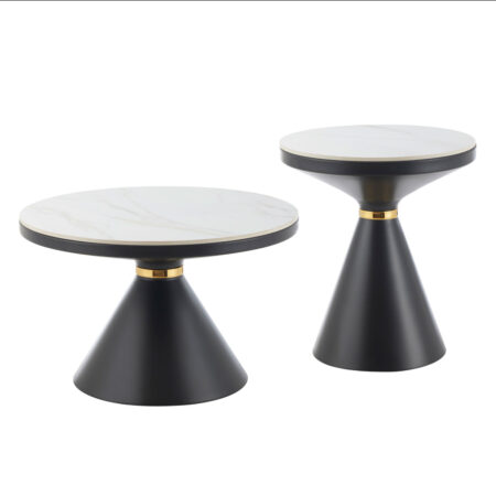 ΤΡΑΠΕΖΙΑ ΣΑΛΟΝΙΟΥ TERRANO HM18268.01 ΚΕΡΑΜΙΚΑ TOP ΟΨΗ ΛΕΥΚΟ ΜΑΡΜΑΡΟ Φ50εκ & Φ70εκ