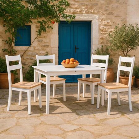 Tραπεζαρία επεκτεινόμενη Mabor-York  σετ 5τεμ ξύλο σε λευκή απόχρωση 120-150x80x73,8εκ