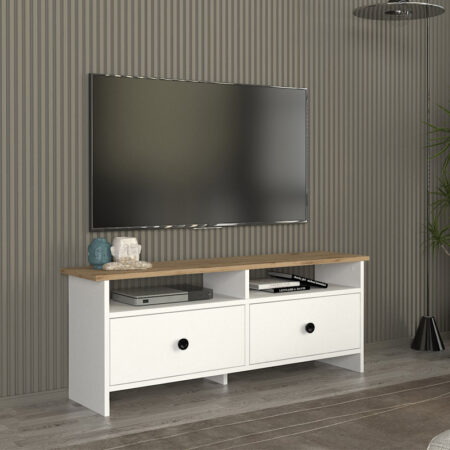 Έπιπλο τηλεόρασης Gradias Megapap χρώμα λευκό - sapphire oak 120x29,6x46,8εκ.