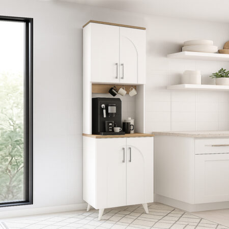 Έπιπλο κουζίνας Kalira 2 Megapap χρώμα λευκό - rota oak 60x40x196εκ.
