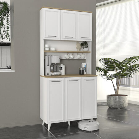 Έπιπλο κουζίνας Potter 3 Megapap χρώμα λευκό - rota oak 90x40x196,1εκ.