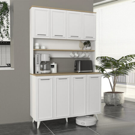 Έπιπλο κουζίνας Potter 4 Megapap χρώμα λευκό - rota oak 120x40x196,1εκ.