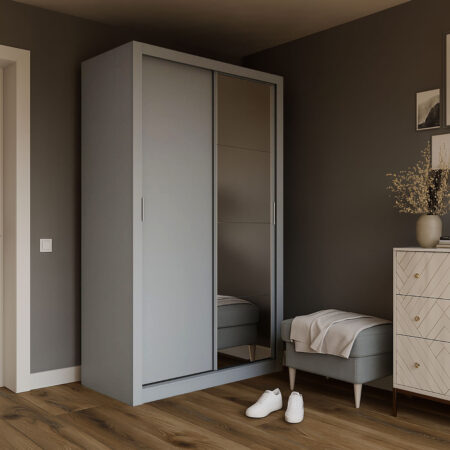 Ντουλάπα Linea Γκρι με καθρέφτη 120x60x215cm