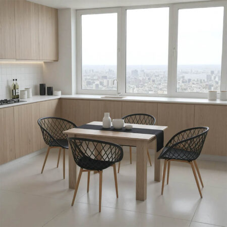 Τραπεζαρία Manka-Ezra pakoworld σετ 5τεμ σε sonoma-μαύρη απόχρωση 110x80x77εκ