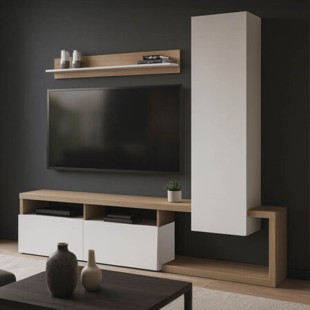 Σύνθετο σαλονιού Leganto σε sonoma με λευκή απόχρωση 220.5x35x197.5εκ