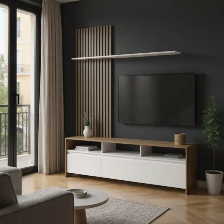 Σύνθετο σαλονιού Delfina  σε sonoma με λευκή απόχρωση 190x40x199.5εκ