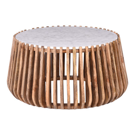 Τραπέζι σαλονιού Mable pakoworld μάνγκο ξύλο σε φυσική απόχρωση με επιφάνεια μαρμάρου Φ80x45εκ