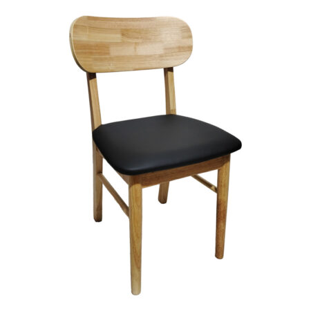 Καρέκλα Bedona  rubberwood σε φυσική απόχρωση με μαύρο pu μαξιλάρι 47x46x80εκ