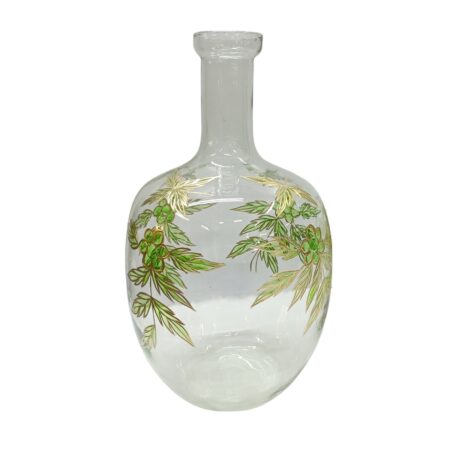 Artekko Aphelios Διάφανο Γυάλινο Βάζο Διακοσμημένο με Πράσινα Λουλούδια (23x23x42)cm