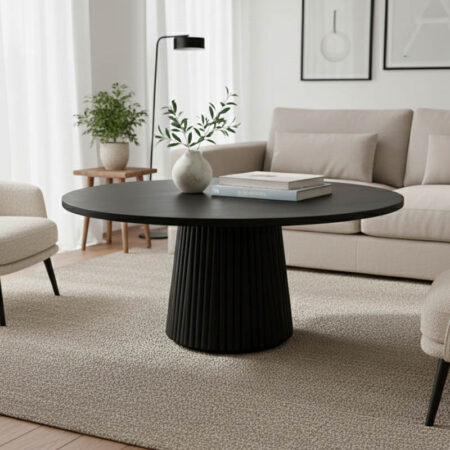 Τραπέζι σαλονιού Canicule μασίφ ξύλο ακακίας μαύρο Φ80x40εκ