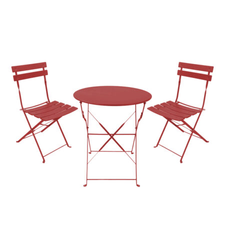 Τραπεζαρία Bistro σετ 3τεμ μεταλλική αναδιπλούμενη σε terracotta απόχρωση Φ60x71εκ