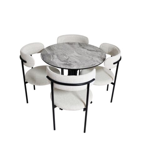 Artekko MUTFAK SET 4 CHAİR BOMONTİ METAL 90 CM OVAL TABLE GRİ MERMER