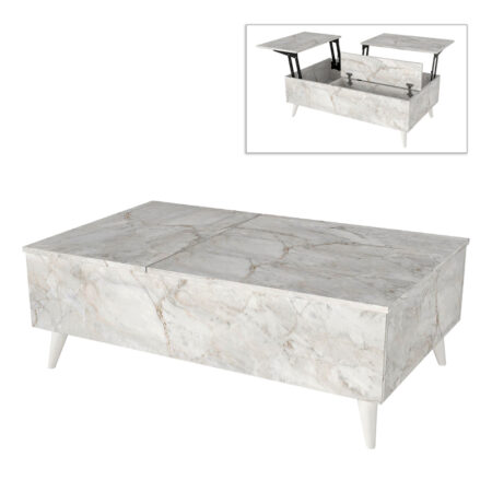 Τραπεζάκι σαλονιού Roy Megapap με σερβιτόρο χρώμα λευκό εφέ μαρμάρου 121x69x40εκ.