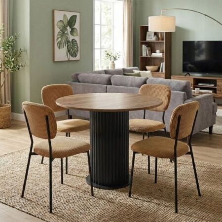 Σετ τραπεζαρία 5τμχ Bohema - Kevin Megapap χρώμα μαύρο/sepet oak - μουσταρδί Ø90x77,7εκ.