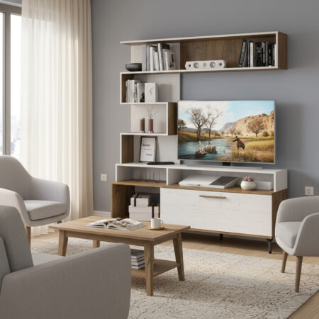 Σύνθετο σαλονιού Jasper  καρυδί-αντικέ λευκό 151.5x37.5x169.5εκ