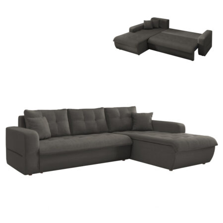 ΚΑΝΑΠΕΣ ΚΡΕΒΑΤΙ ΔΕΞΙΑ ΓΩΝΙΑ KANSO HM3338.01R ΓΚΡΙ ΥΦΑΣΜΑ 244x188x80Υεκ