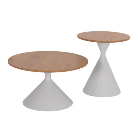 ΣΕΤ 2 ΤΡΑΠΕΖΙΑ ΣΑΛΟΝΙΟΥ JENNEL(X) HM18308.01 ΜΕΤΑΛΛΟ ΛΕΥΚΟ--MDF ΣΕ ΦΥΣΙΚΟ Φ50εκ & Φ70εκ