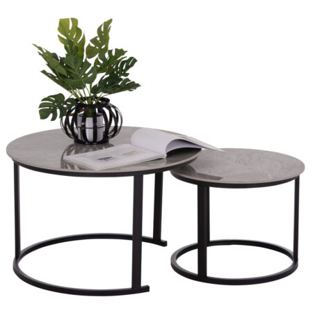 ΤΡΑΠΕΖΙ ΣΑΛΟΝΙΟΥ 2ΤΜΧ TALOS ΚΕΡΑΜΙΚΟ TOP ΜΕ ΟΨΗ ΓΚΡΙ ΜΑΡΜΑΡΟΥ HM18140.04 Φ70+Φ50