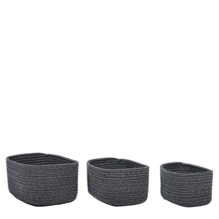 Καλάθι Ορθογώνιο Γκρι/Μαύρο Polycotton Σετ 3Τμχ