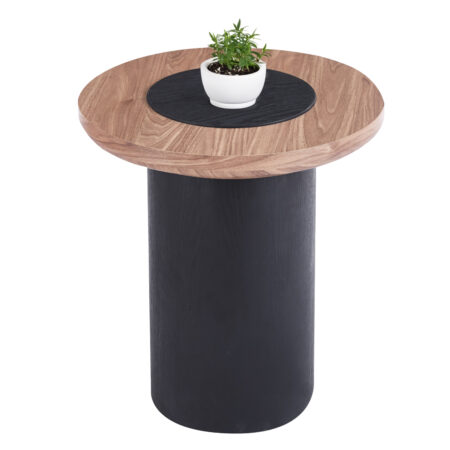 ΤΡΑΠΕΖΑΚΙ ΣΤΡΟΓΓΥΛΟ ΒΟΗΘΗΤΙKΟ OVALON HM18434.05 MDF TOP ΚΑΡΥΔΙ & ΒΑΣΗ ΜΑΥΡΗ Φ45x50Υεκ